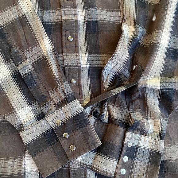 WESTERN ELY Cattlemen XL Brown Plaid Western Shirt VTG - Picture 8 of 15